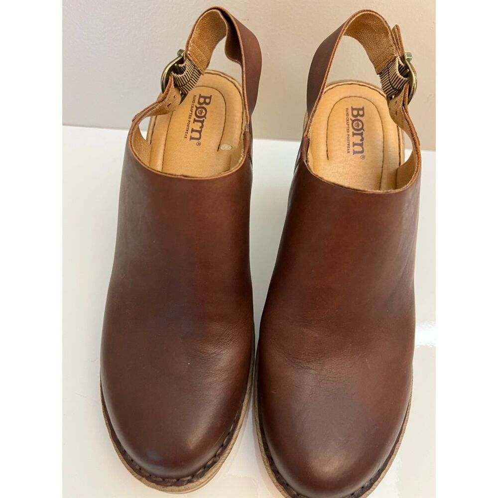 Born Brown Leather Platform Clogs - Picture 2 of 9